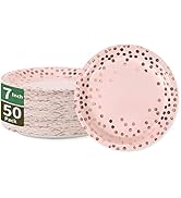 CENLBJ Pink & Rose Gold Dots Party Paper Plates, 50 PCS Disposable Party Supplies Dessert Paper P...