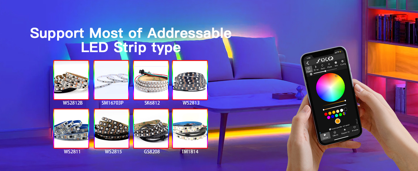 Support led strip ws2811 sk6812 rgbic