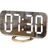 Digital Alarm Clock,LED and Mirror Desk Clock Large Display,with Dual USB Charger Ports,3 Levels ...
