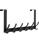Peasulin Over The Door Hooks, 1 Pack Black Door Hanger Rack for 1-3/4" Doors, 7.4" Arms, 6 Double...