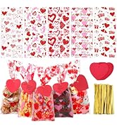 100 Pcs Valentine Treat Bags, Cellophane Bags with Heart Love Gift Tags 5 Styles Valentine's Day ...