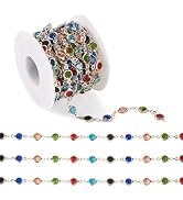 Pandahall 16.4 Feet Crystal Rhinestone Chains Platinum Plated Handmade Brass Chains Colorful Glas...