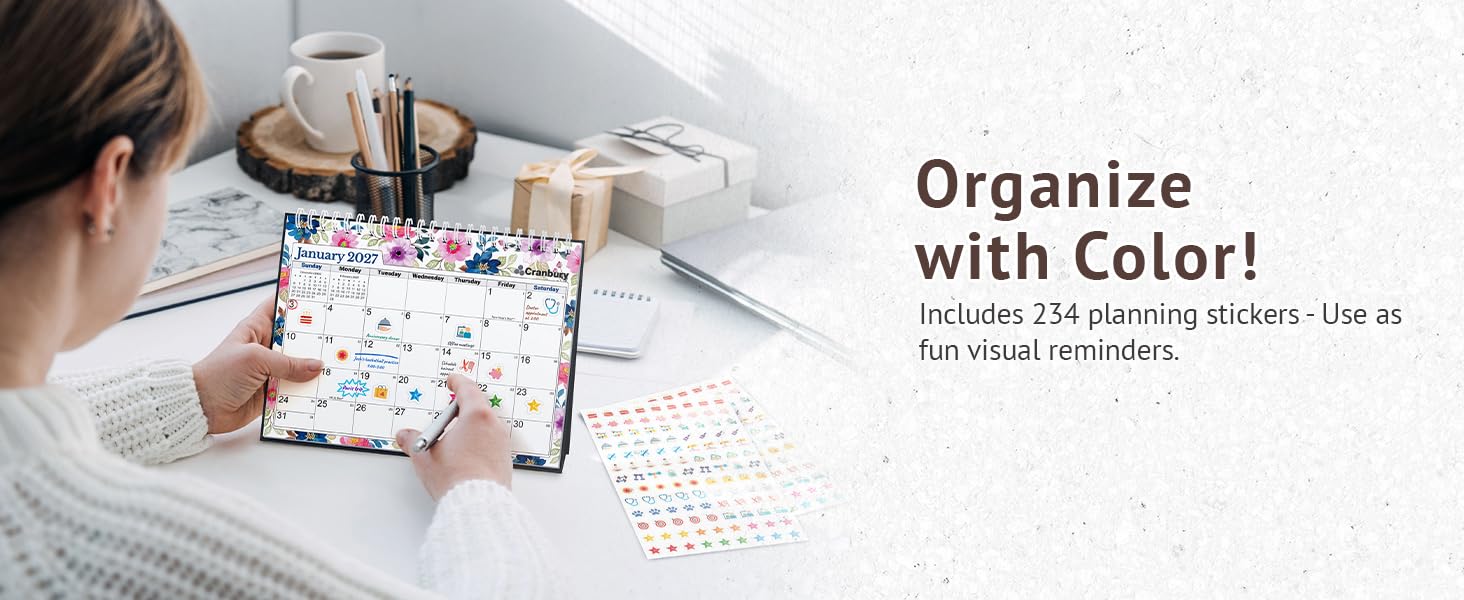 8x6 Small Desk Calendar - Includes Planning Stickers for Calendars