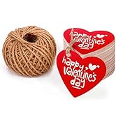 WRAPAHOLIC Gift Tags with String - 100PCS Happy Valentine's Day Sweet Heart Paper Tags with 100 F...