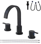VALISY Matte Black Bathroom Faucet 3 Hole, 8 Inch Widespread 360° Swivel Waterfall Spout Two-Hand...