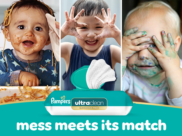 Pampers Ultra Clean wipes. Mess meets its match