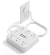 5FT Flat Plug Surge Protector Power Strip with USB,Extension Cord(1875W/15A) 6 Outlets & 4 USB Po...