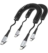 Coiled USB C to Lightning Cable, 2Pack Retractable USB C iPhone Charger Cord for Car Short Coiled...