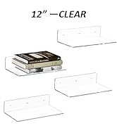 Hexsonhoma Sezanrpt 12 Inches Clear Wall Shelves, Moisture-proof Acrylic Bathroom Organizer Shelv...