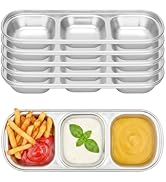 Offiper 304(18/8) Stainless Steel Sauce Dish, 6 Pack 3 Sections Divided Condiment Plates Trays fo...