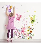 Supzone Flower Fairy Wall Stickers,Butterfly Girl Wall Decals,Removable Vinyl Wall Art Sticker fo...