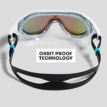 arena The One Swim Mask closeup with details on Orbit Proof technology for watertight fit