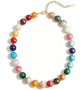GINAZL Natural Stone Beaded Choker Necklace for Women, Chunky Multicolor Gemstone Handmade Neckla...