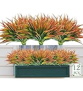 Ruidazon Artificial Fake Grass,12PCS Outdoor Faux Grasses Plastic Plants Greenery UV Resistant fo...