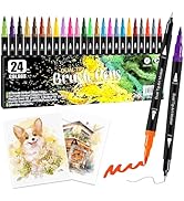 Kebuye Art Markers Pens Brush Tip - 24 Color Dual Brush Pen and Fine Tip Marker for Coloring Draw...