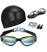 Hurdilen Swim Goggles Swimming Goggles No Leaking with Nose Clip, Earplugs, Swim Cap and Case for...