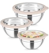 TeamFar Mixing Bowls with Lids, 4.5/3/1.5 QT Stainless Steel Nesting Bowls | Salad Bowls with Air...