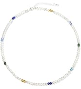GABOX Handmade Pearl Necklace with Colorful Boho Beads, Unique Original Design Artisan Jewelry Ch...