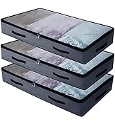 AMJ 3 Pack Underbed Storage Bags, Transparent Zip Lid Under Bed Storage Bags, Foldable Under-Bed ...