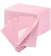 JMU Pink Dental Bibs, 50 Pack 3-Ply Waterproof Disposable Dental Bibs 13"x18" for Dental Clinic, ...