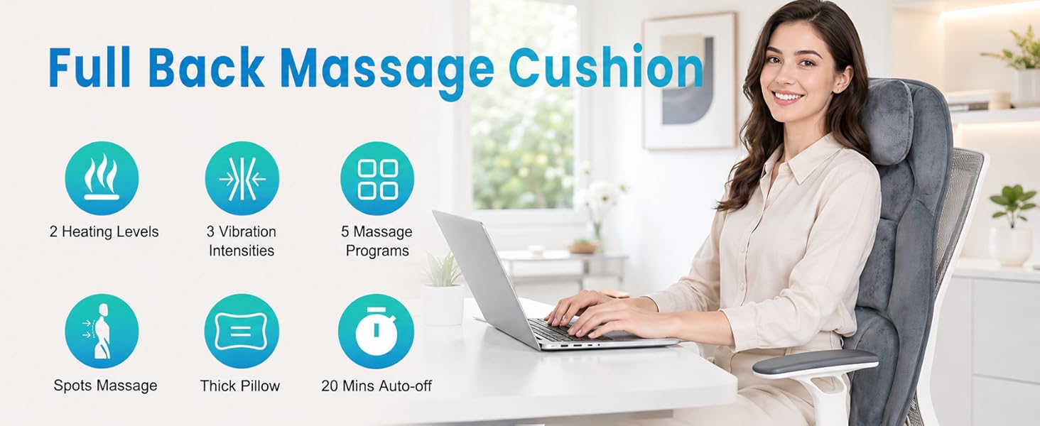 Full back massge cushion, Back Massager with Heat for Pain Relief, Back Massage Chair Pad