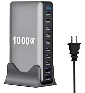 1000W USB C Fast Charger Block, 10 Ports GaN IV Pro USB Chagring Station, 140W PD QC HUB for Mult...