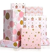 Larcenciel Wrapping Paper for Girl, Metallic Gold Foil Wrapping Paper, Pink Gift Wrap for Birthda...