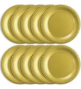 Lawei 12 Pack Gold Charger Plates, 13 Inch Round Beaded Chargers for Dinner Plates, Plastic Reusa...