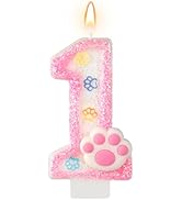 AKURIEEY Dog and Cat 1st Birthday Candle Pink Numbers 1 Candle Paw Cake Topper Cupcake Decoration...