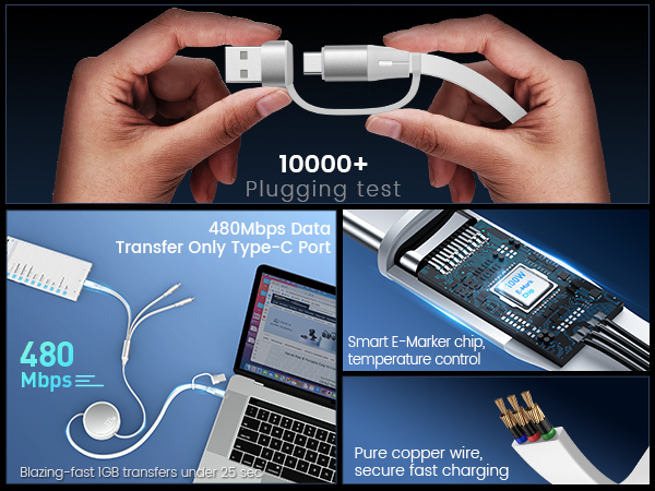 480Mbps data transfer only type c port retractable phone charger retractable usb c charger