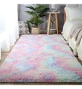 CAIYUECS Rainbow Fluffy Rugs for Girls Bedroom, Pastel Area Rug for Kids, Shag Carpet for Nursery...