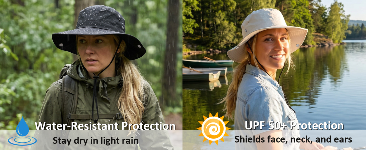Waterproof UPF 50+ sun hat for women, bucket hat protects from rain and sun for outdoor use