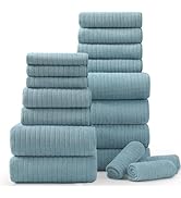 18 Piece Bath Towels Set,Soft Family Bathroom Towel Set with Hanging Loops-6 Bath Towels,6 Hand T...