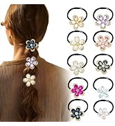 CWJCYTNSN 10 Pcs Flower Hair Cuff Ponytail Holders Black Elastic Hair Ties for Women Girls Cute E...