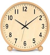 Maxspace Wooden Table Clock,8in Silent Non-Ticking Desk Clock,Battery Operated Desktop Analog Clo...