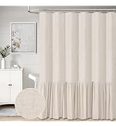 BTTN Beige Farmhouse Shower Curtain - Rustic Heavy Duty Fabric Linen Shower Curtain Set with Ruff...