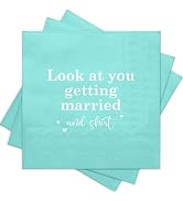 RUSPEPA 50 Pcs Wedding Napkin Paper, 3 Ply Disposable Mint with "Look at You Getting Married" Tex...