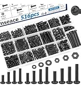 smseace 516Pcs Black Nuts and Bolts Assortment Kit 21-Sizes M3/M4/M5/M6 Nut Bolt Washer Assortmen...