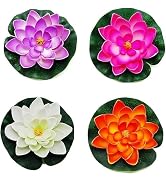 4 Pcs Artificial Water Lily Foam Lotus Flower Pond Decor for Pond Patio Garden Pool Garden Access...