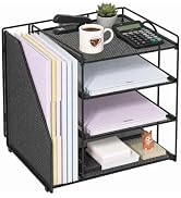 Becomrock Desk Organizer, 4-Tier Metal File Organizer for Desk with Vertical File Holder, Office ...