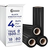 Rosmonde 18" Black Plastic Wrap, 4 Pack, 80 Gauge Thick, 18" x 1500 ft Roll, 9.4 lbs/Roll, Indust...