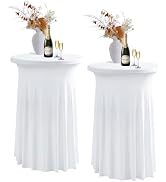 Jeloris 2 Pack Round Cocktail Table Covers with Skirt 24"x43" Spandex Stretch Cocktail Tablecloth...
