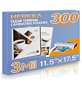 HERKKA 300 Pack Laminating Sheets, Hold 11 x 17 Inch Sheet, 3 Mil Clear Thermal Laminating Pouche...