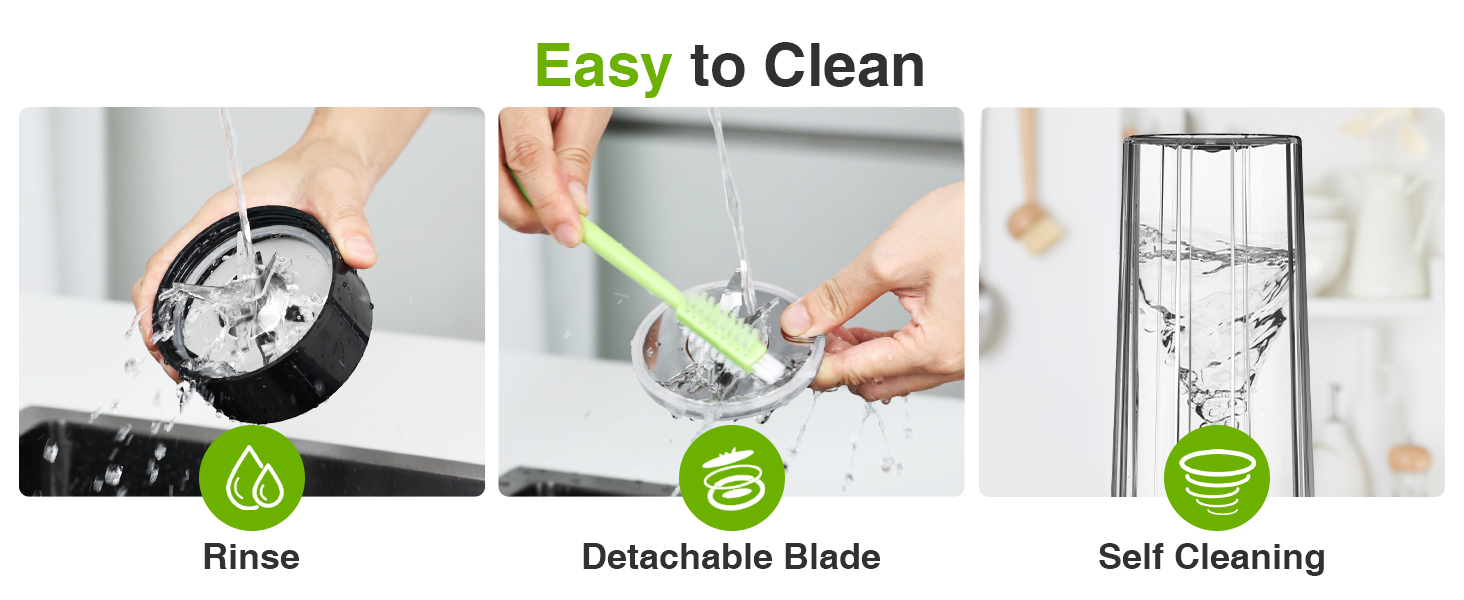 Easy to clean personal blender with detachable stainless steel blade, no hidden kitchen mess