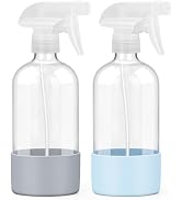Worldgsb 2 Pack Glass Spray Bottles with Silicone Sleeve, 16 oz Empty Refillable Containers with ...
