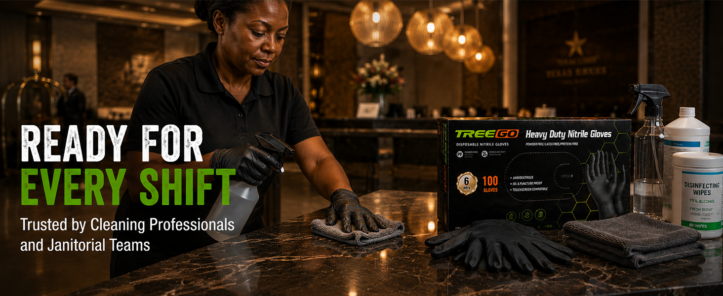 6mil black nitrile gloves for cleaning professionals and janitorial teams