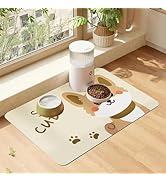 Pet Food Mat Non-Slip Waterproof Pet Food Mat, Absorbent Food Mat with Cute Puppy Printed, Suitab...