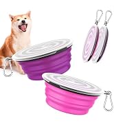 Pawaboo Collapsible Dog Bowls 2 Pack, Silicone Feeding Watering Bowls with Lids & Carabiners for ...