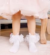 Girls Ruffle Socks Cute Double Lace Frilly Princess Dress Cotton Socks for Kids Toddler Girls 2 P...