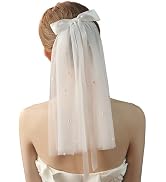 YAEISM Bachelorette Veil Pearl Bow Veil White Tulle Short Wedding Veils for Brides Satin Bowknot ...